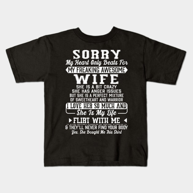 My Heart Only Beats For My Freaking Awesome Wife Kids T-Shirt by Danielsmfbb